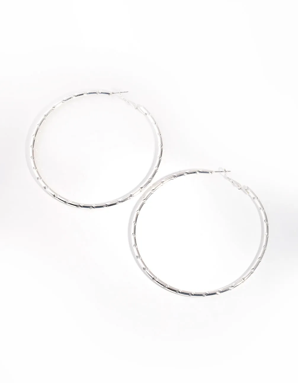 Silver Twist Textured Hoop Earrings