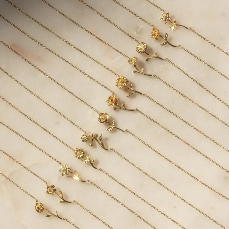 Solid Gold Birth Flower Necklace