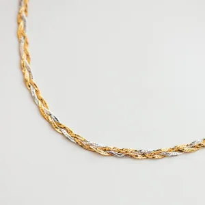 Solid Gold Mixed Metal Braided Necklace