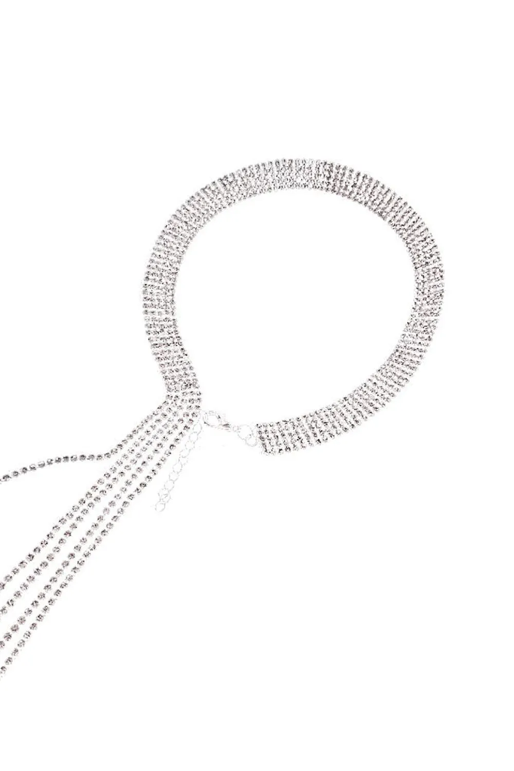 Sparkly Silver Long Crystal Collar Necklace