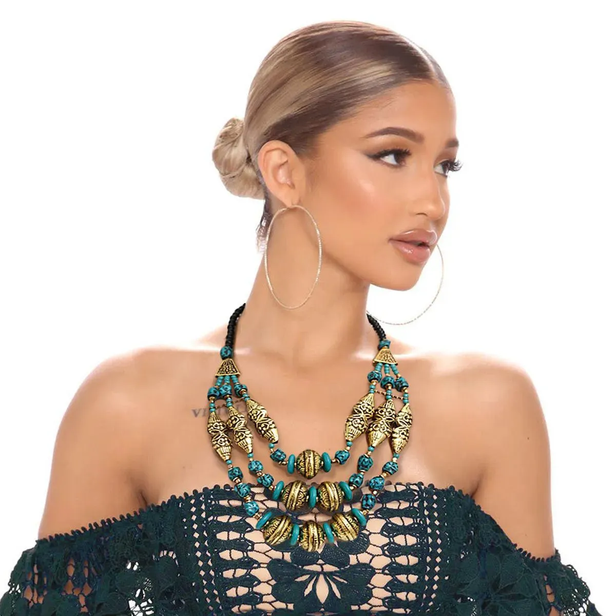 Stunning Teal & Gold Marrakesh Necklace: Must-Have Accessory