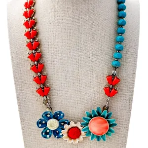 Teal and Tangerine Collage Necklace