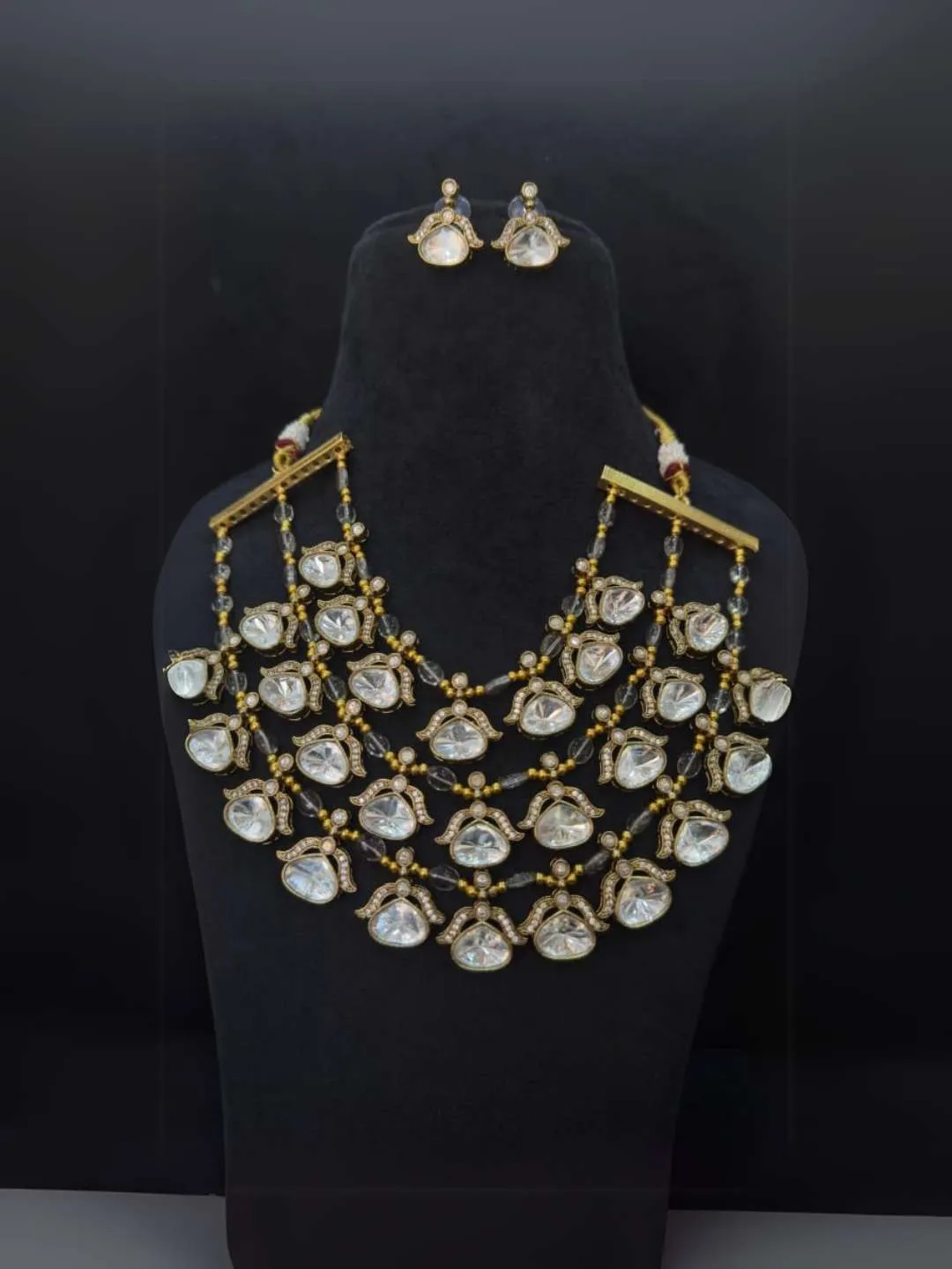 Three Layer Doublet Stone Designer Necklace Set In Victorian Style