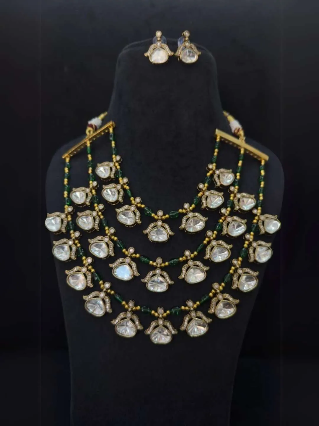 Three Layer Doublet Stone Designer Necklace Set In Victorian Style