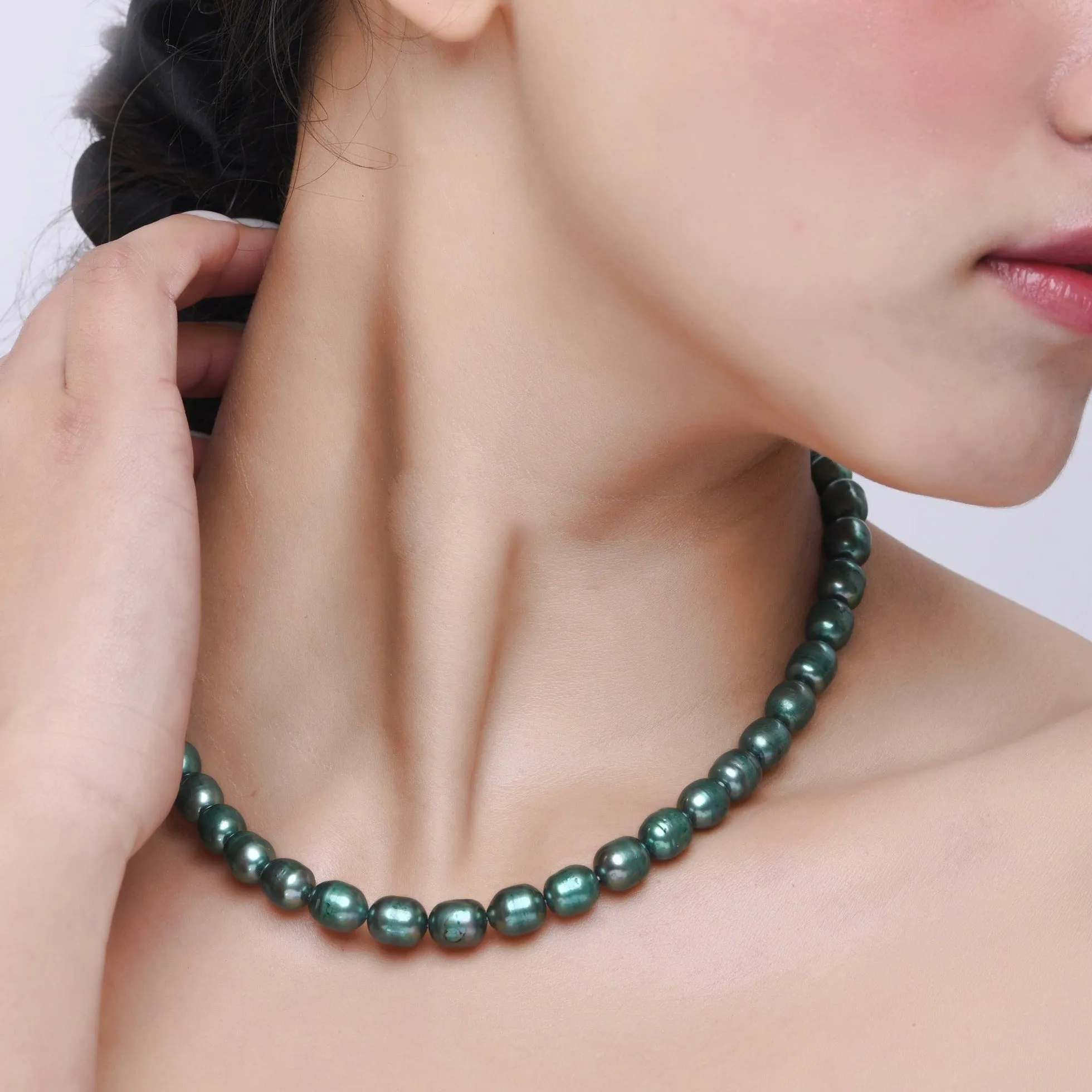 Timeless Natural Peacock Green Pearl Necklace| 925 Silver - From Purl