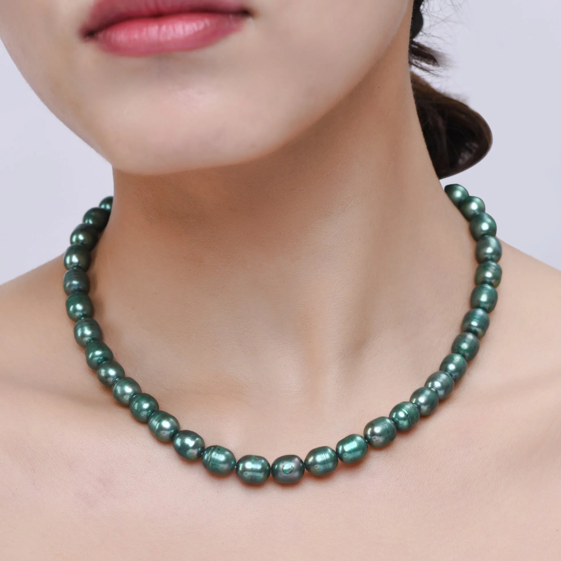 Timeless Natural Peacock Green Pearl Necklace| 925 Silver - From Purl