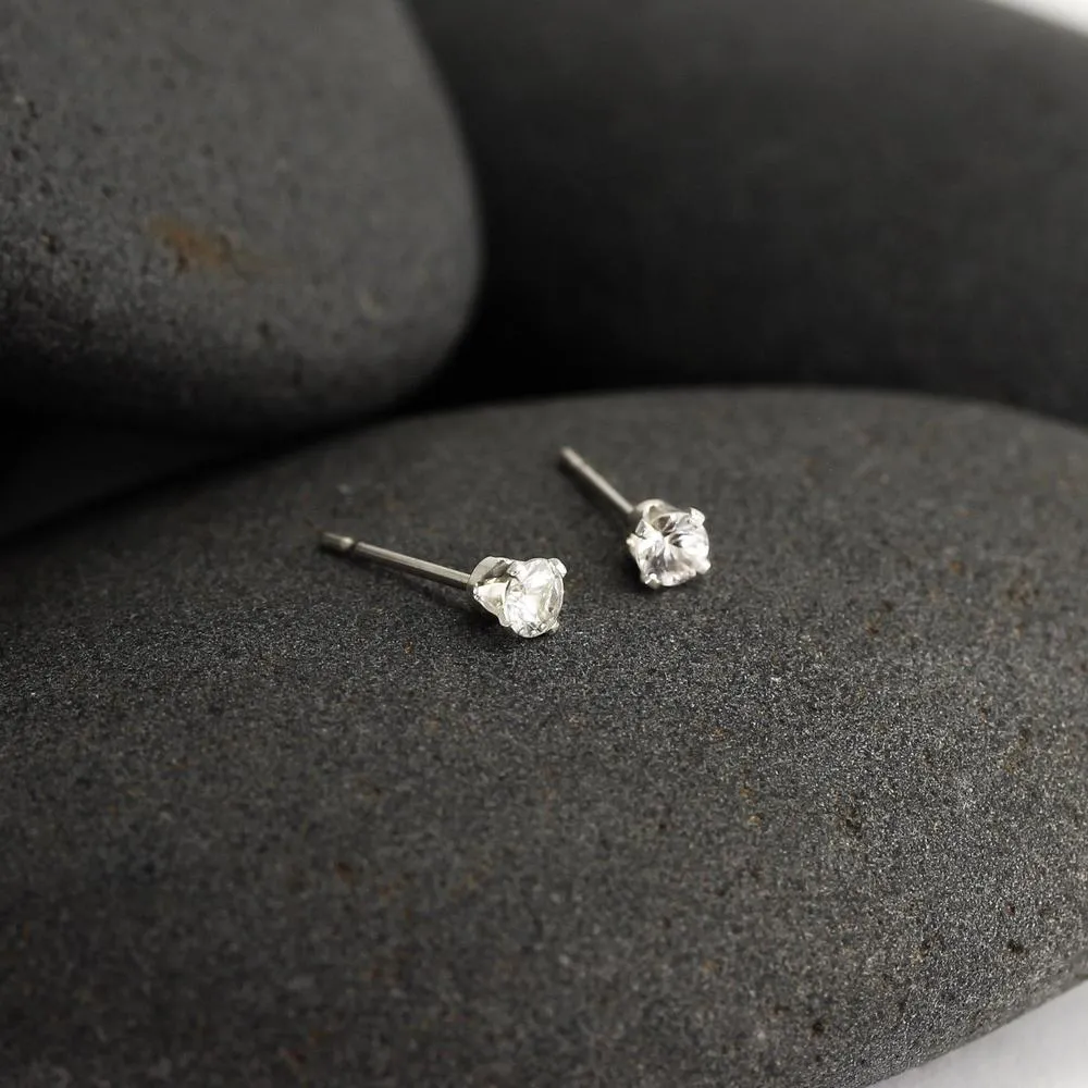 Tiny White Sapphire Stud Earrings