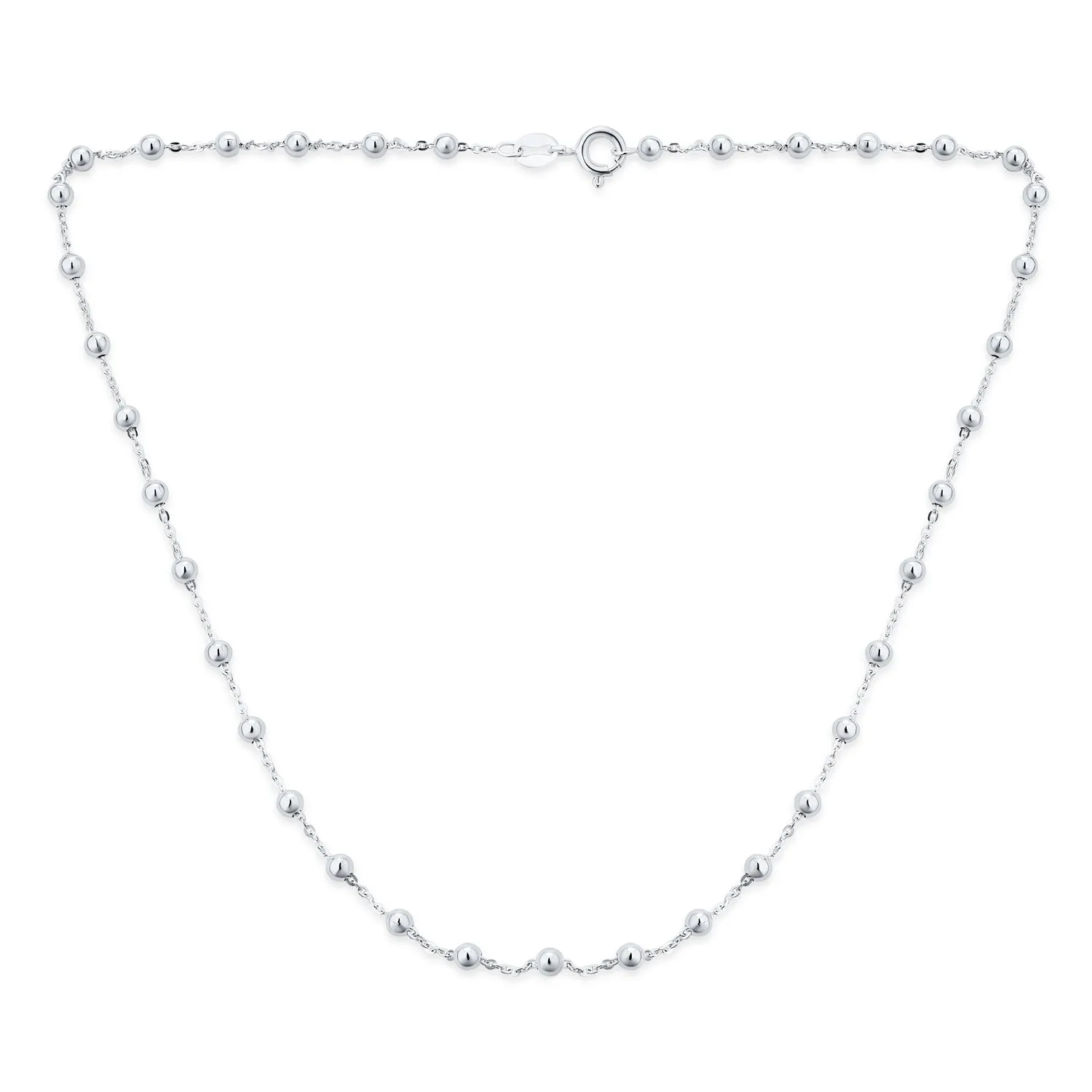 Traditional Dainty Sterling Silver Strand Necklace with Round Beads 16-20 Inch