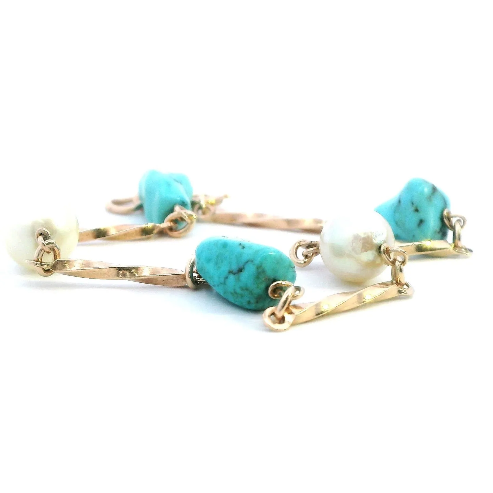 Turquoise and Pearl 9ct Yellow Gold Bracelet