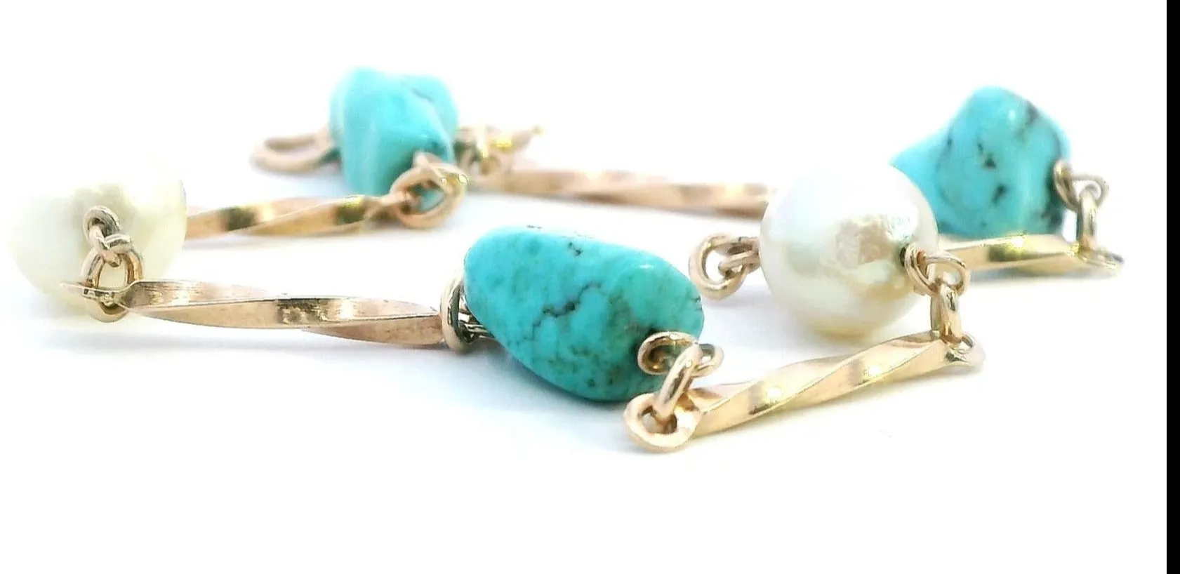 Turquoise and Pearl 9ct Yellow Gold Bracelet