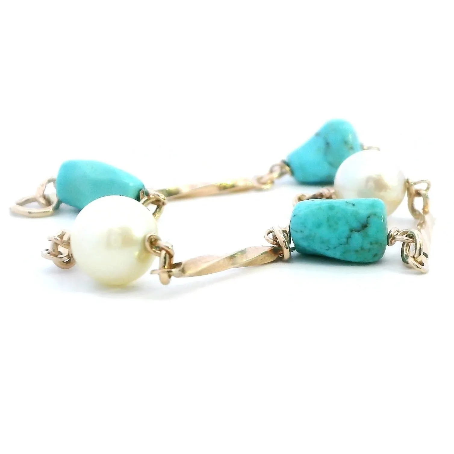 Turquoise and Pearl 9ct Yellow Gold Bracelet