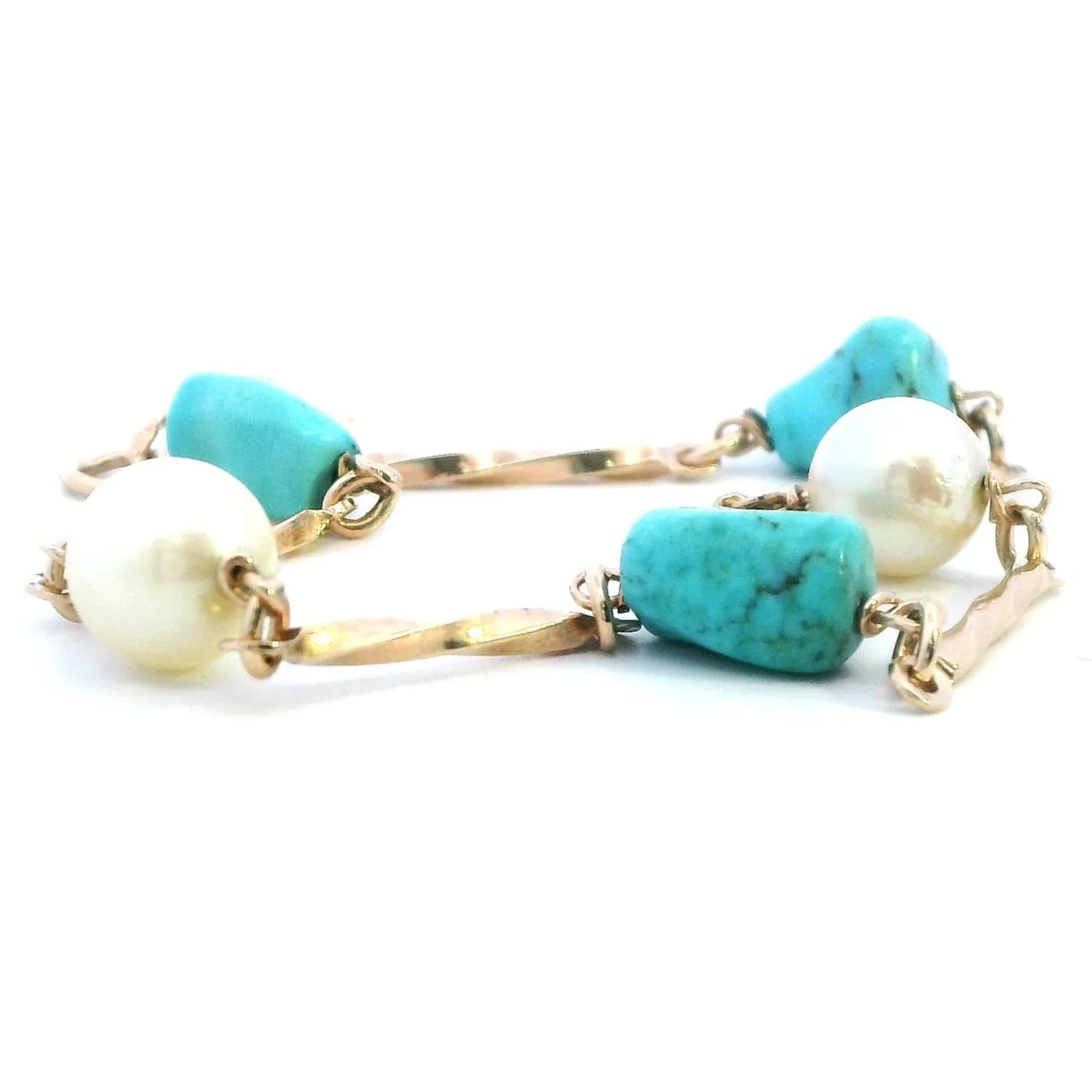 Turquoise and Pearl 9ct Yellow Gold Bracelet