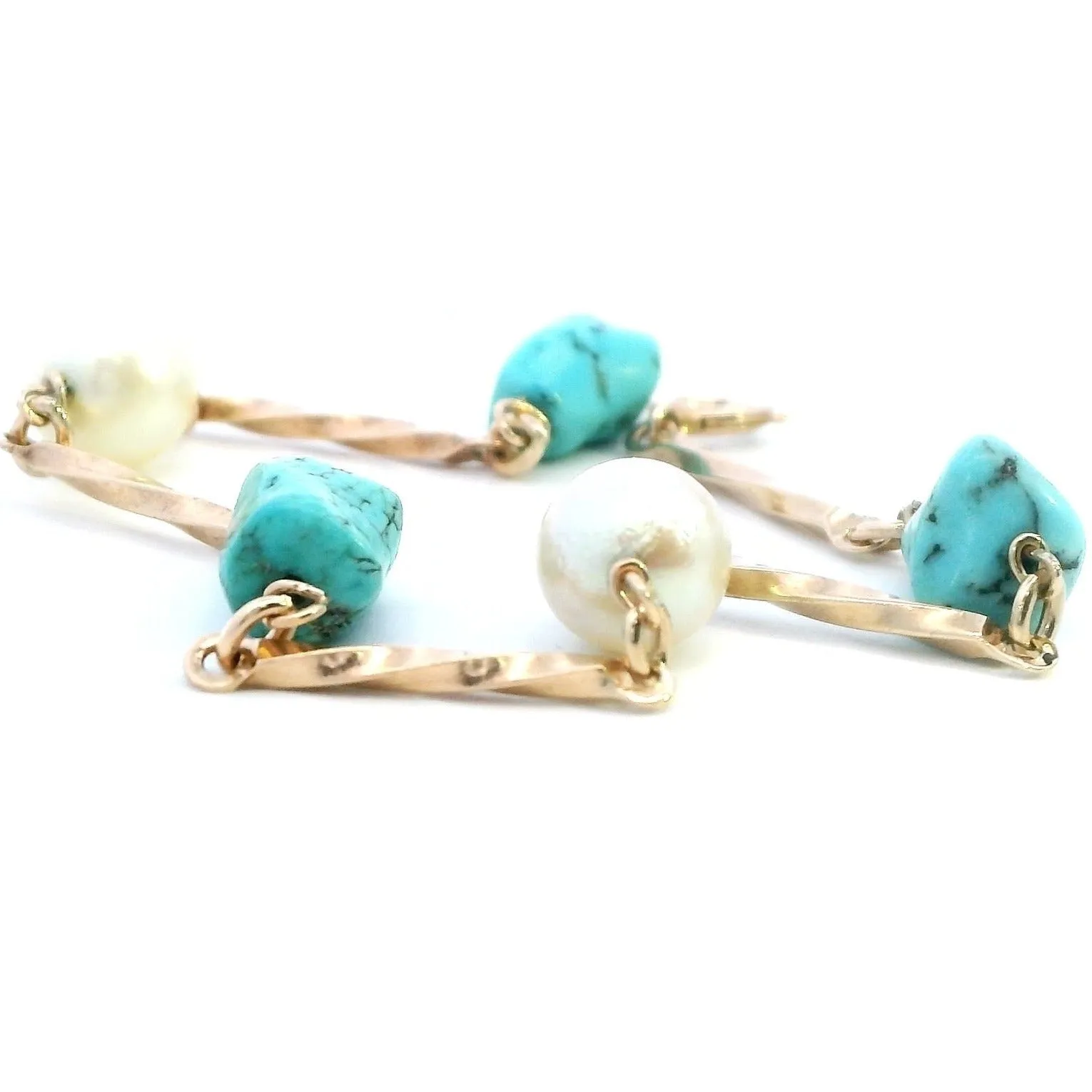 Turquoise and Pearl 9ct Yellow Gold Bracelet