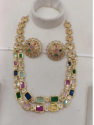 Two Line Navratan Necklace Set