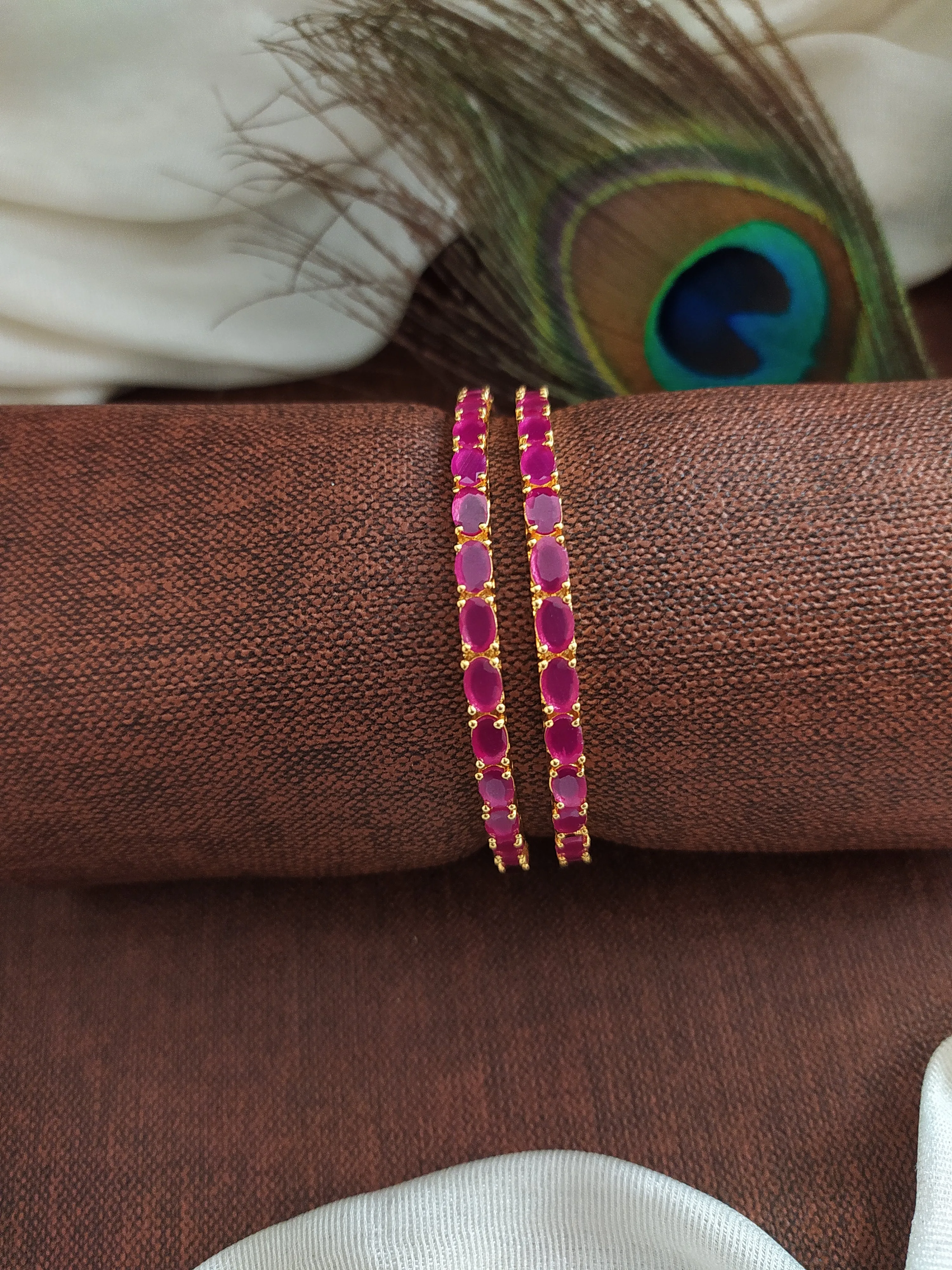 Unleash Your Inner Radiance with Gold-Plated Zircon Bangles with Ruby Elegance