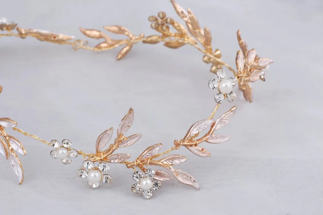 V160. rose gold bridal leaf hair vine and pins for bride, wedding bridal Headpiece