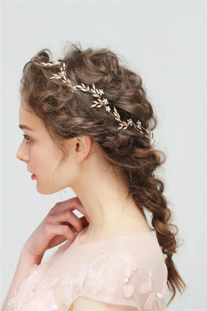 V160. rose gold bridal leaf hair vine and pins for bride, wedding bridal Headpiece