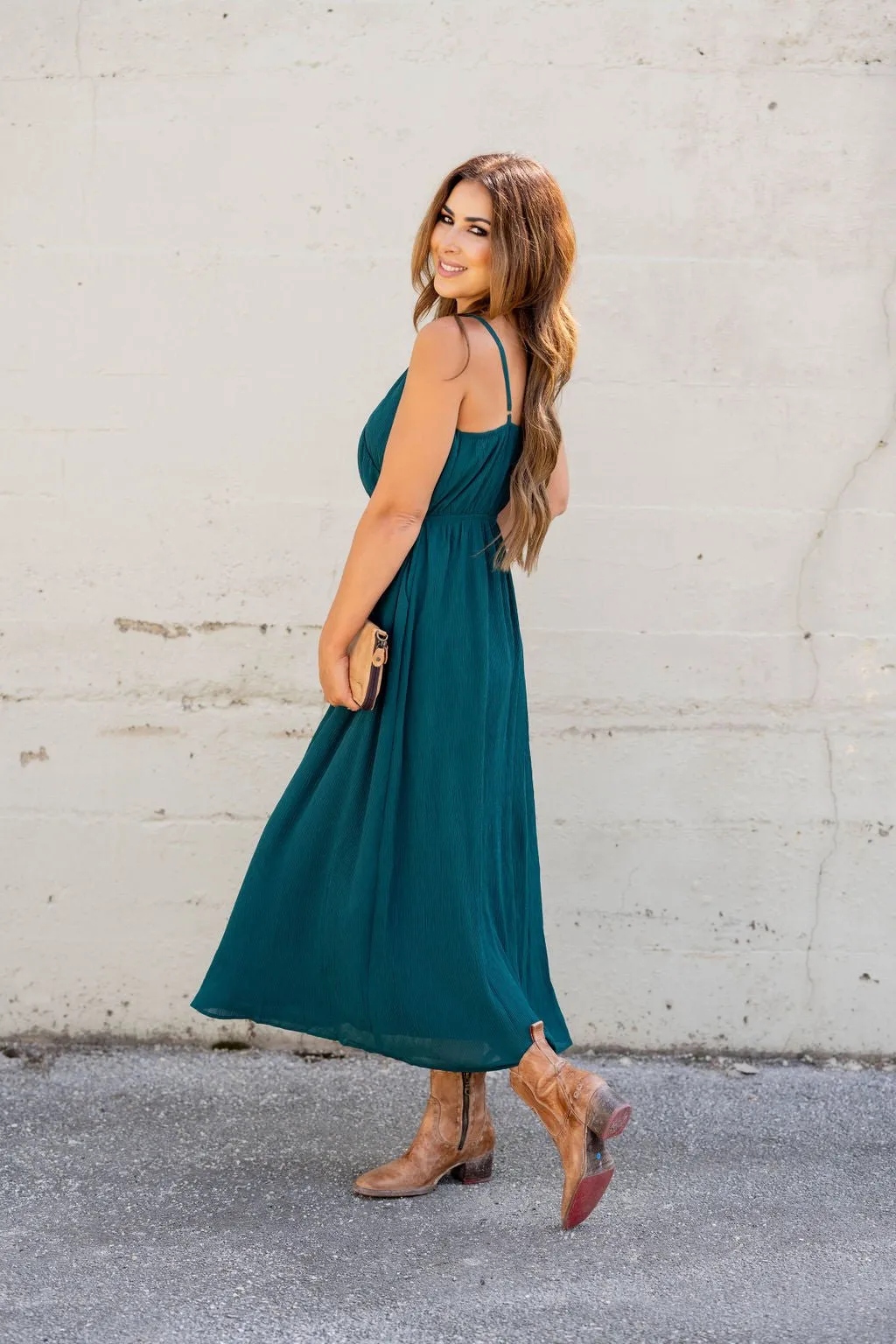 Wavy Textured Wrap Top Midi Dress