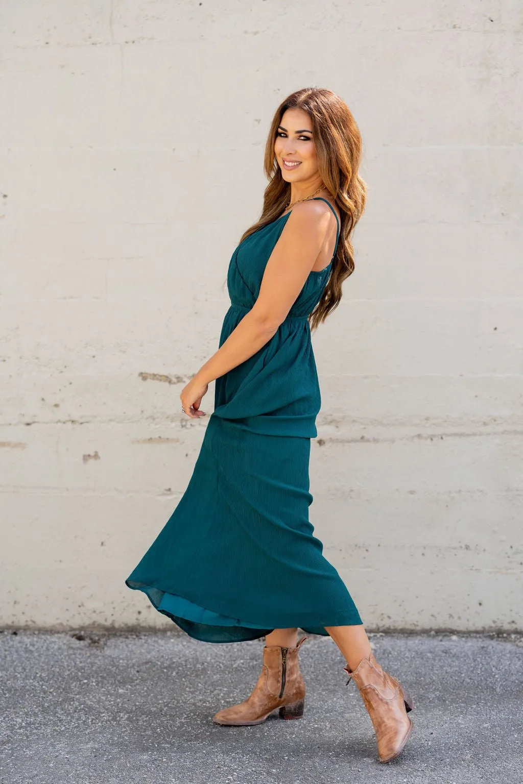 Wavy Textured Wrap Top Midi Dress