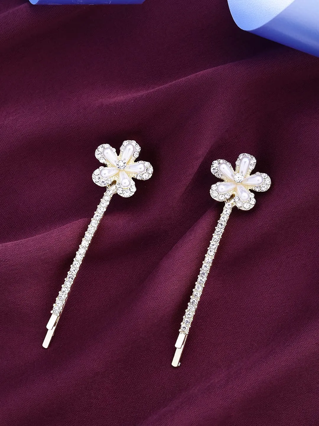 Yellow Chimes Vintage Style 2 Pcs Pearl & Crystal Hair Pins Bobby Pins Bridal Hair pins Fancy Designs Hairpins Hair Accessories for Women Girls, White, Medium