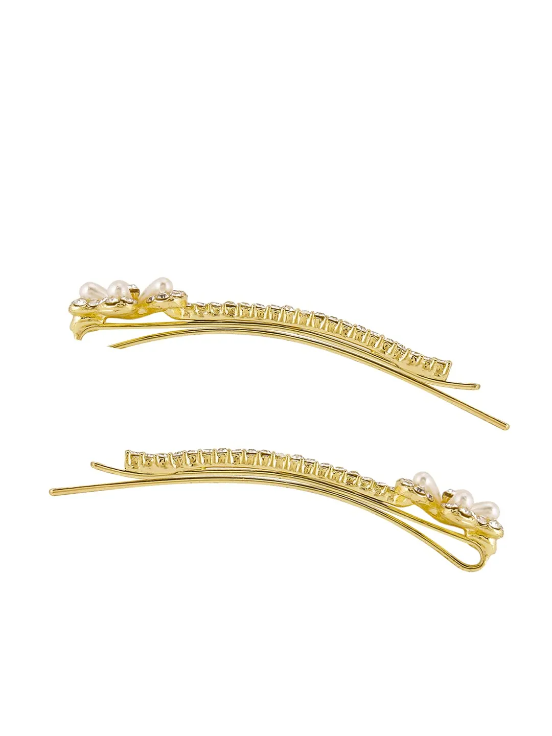 Yellow Chimes Vintage Style 2 Pcs Pearl & Crystal Hair Pins Bobby Pins Bridal Hair pins Fancy Designs Hairpins Hair Accessories for Women Girls, White, Medium